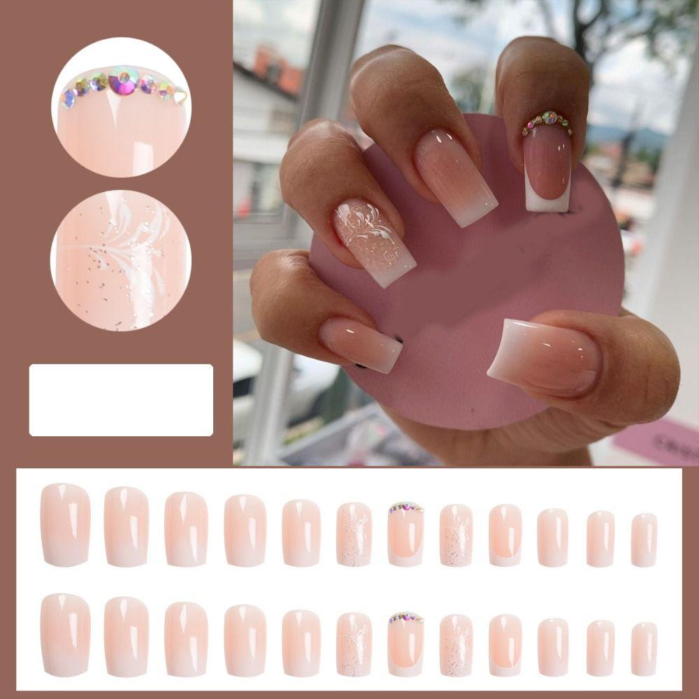 Manicure Press On Nails Full Cover Medium Length Wearable French Fake Nails