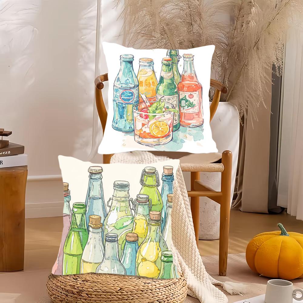Summer Drinking Cushion Cover Silky Short Plush DoubleSided Printed Pillow Case for Sofa All Seasons Home Decor Gift