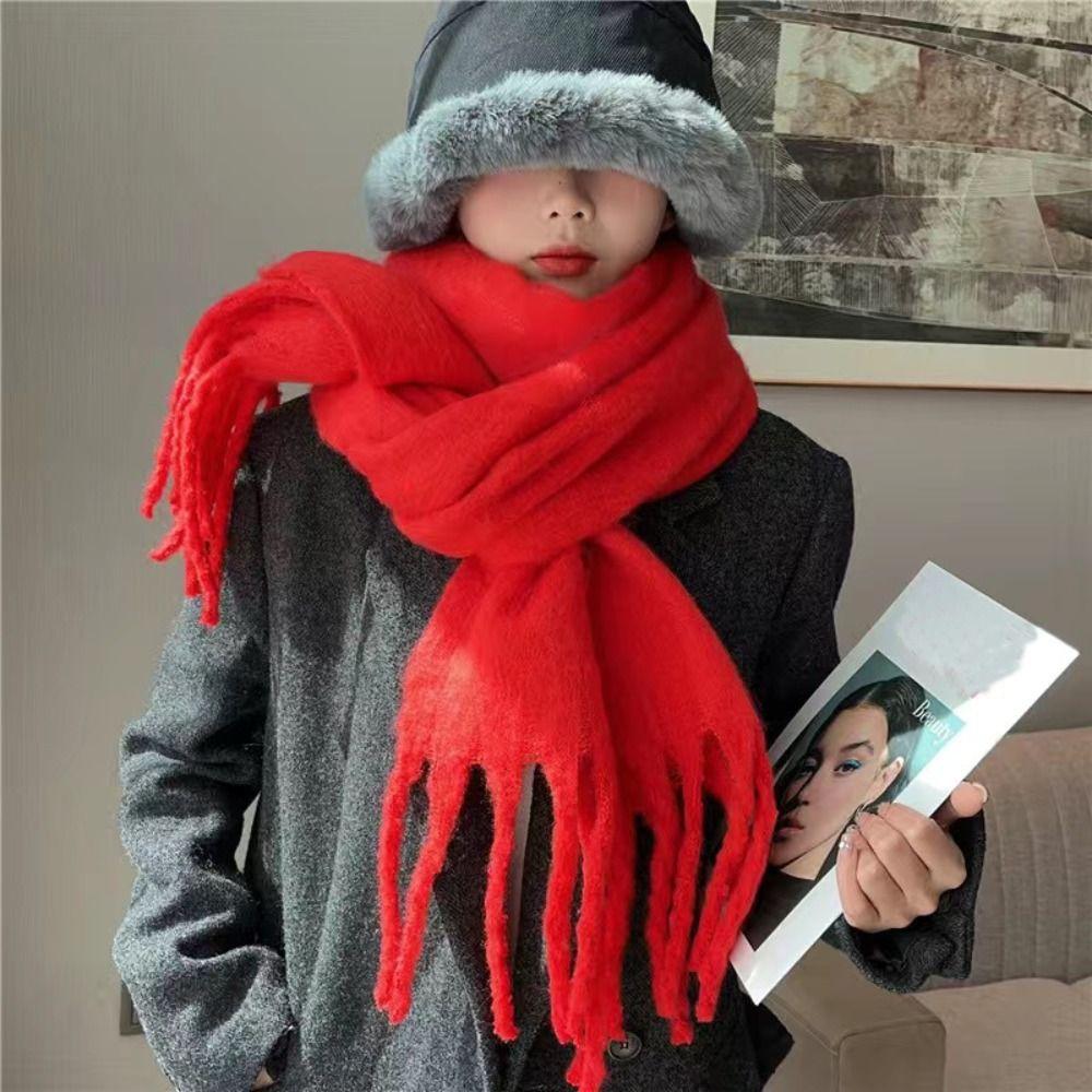 Solid Color Winter Cashmere Scarf Warm Fringed Shawls Wrap Long Tassel Scarves Girls