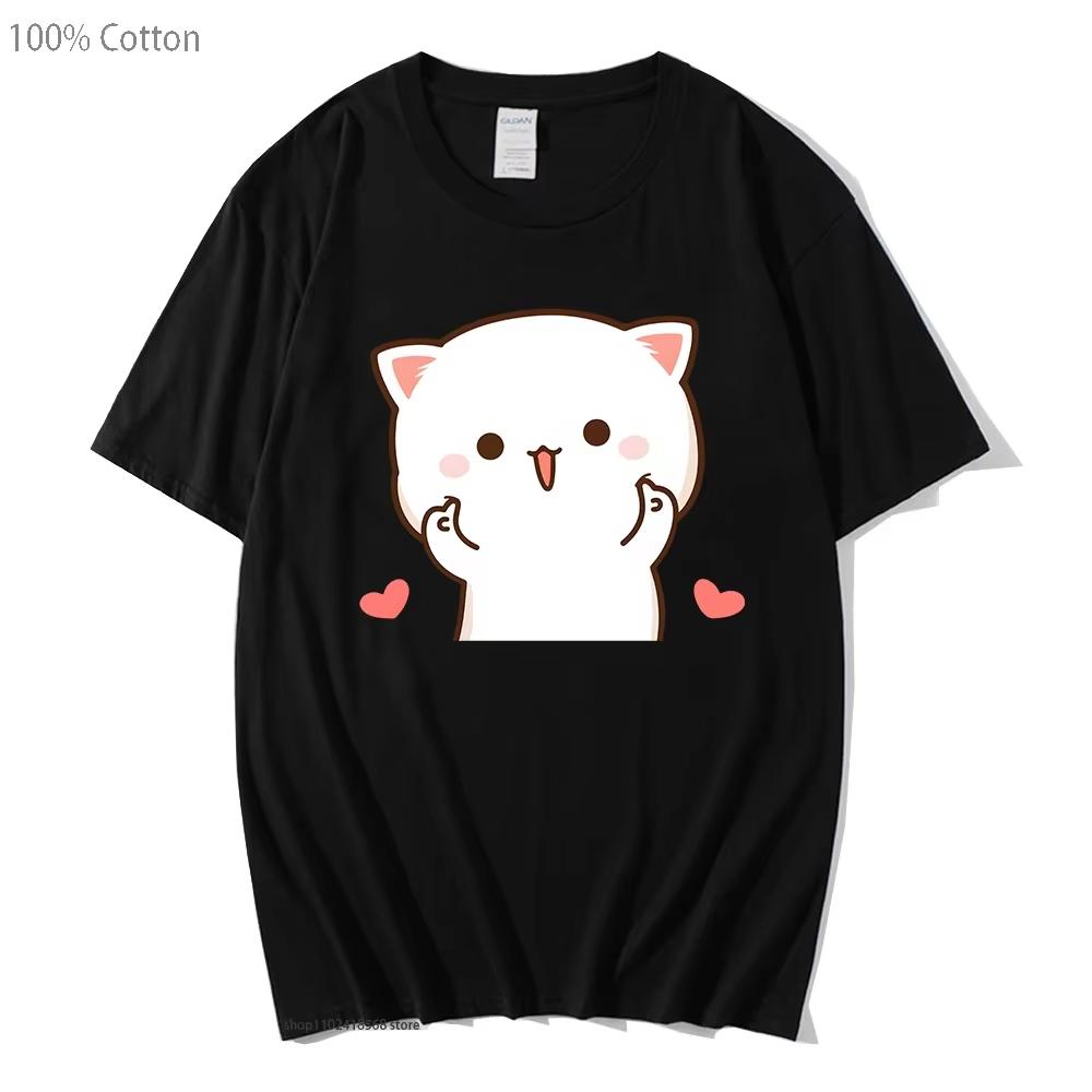Cute Peach And Goma Mochi Cat Tshirt Unisex Cartoon Print Shirts Female Girls Kawaii Clothes Funny Tees 100 Cotton Harajuku Tops