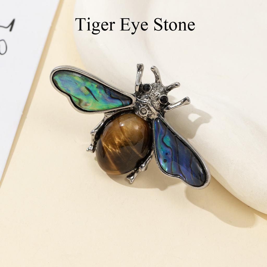 1Pc, Natural Stone Ladybird Shape Brooches, Boho Reiki Healing Crystal Amethyst Malachite Lapis Lazuli Gemstone Brooch Pin for Women Men Jewelry