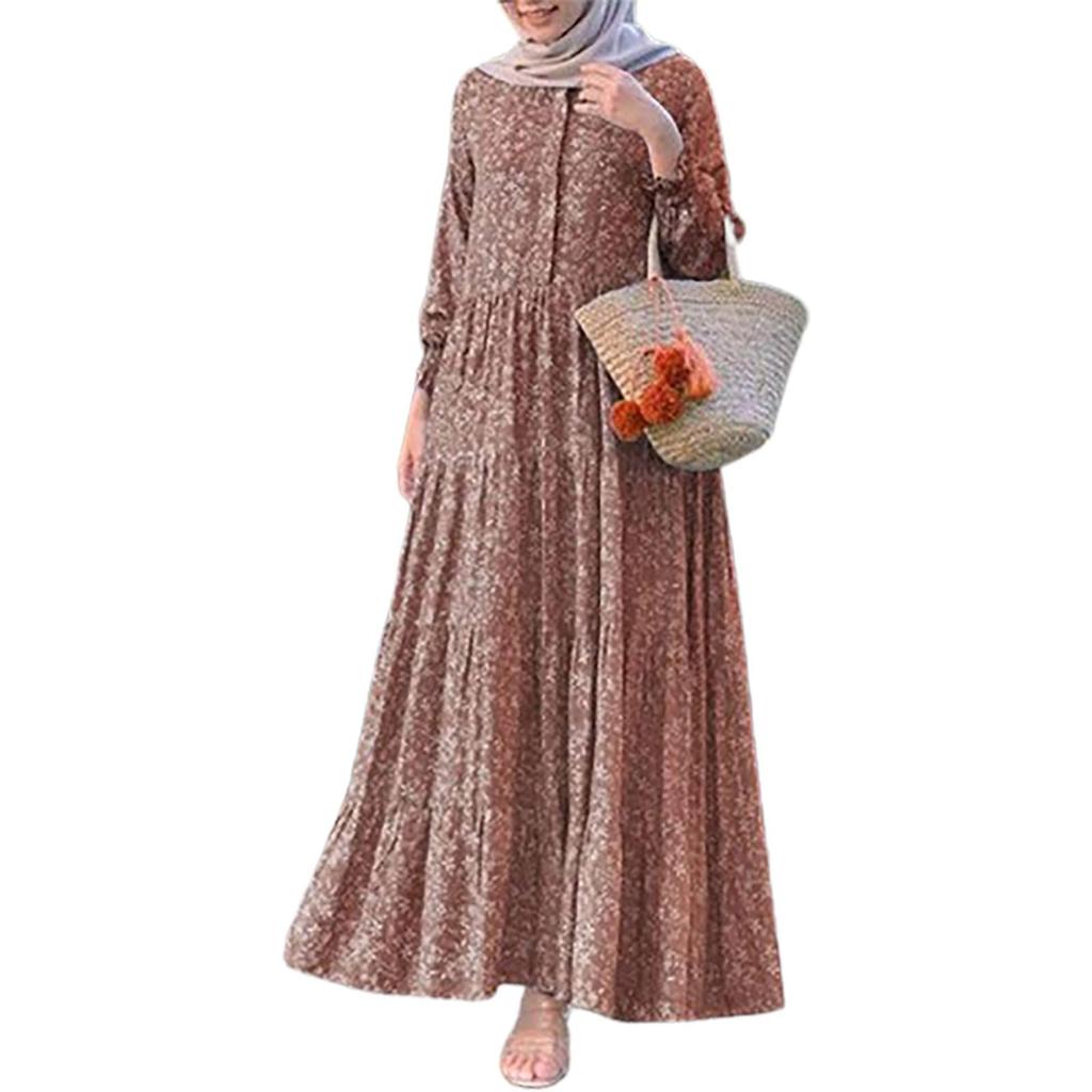 Женские модные повседневные платья с круглым вырезом и длинным рукавом с цветочным принтом