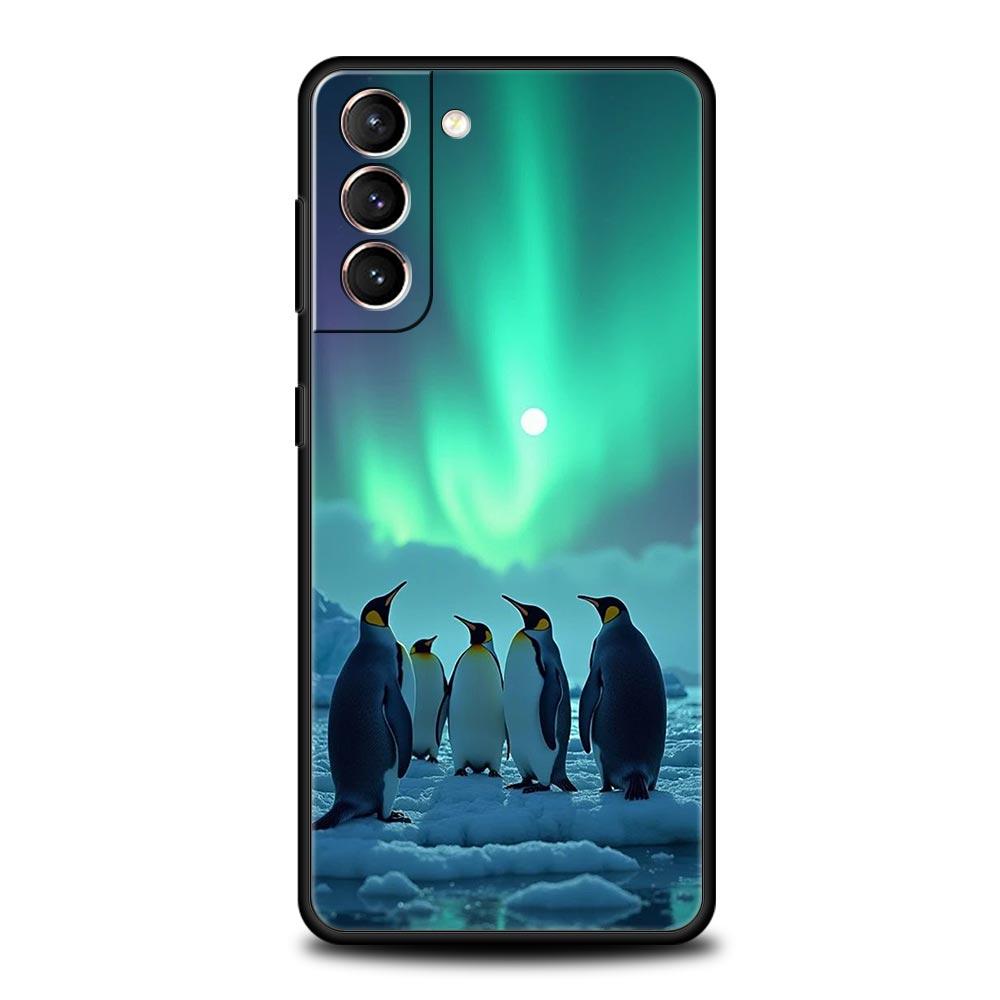 Пингвин Кавайи Милый Мягкий Чехол Для Телефона Для Samsung Galaxy S25 Edge S24 Plus S23 FE S22 S21 S20 Ultra 5G S10 Черный Защитный Чехол