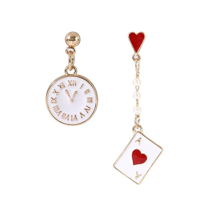 1Pair/2Pairs/3Pairs Creative Asymmetrical Earrings Fashion Poker Clock Shape Earrings for Women
