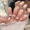 10Pcs Bow Butterfly Short Style Fake Nails Gradient Cream Fake Nail Extension  Wedding