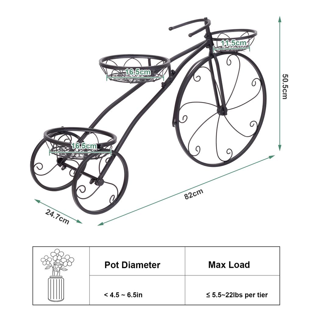 3-Tier Bicycle Plant Stand Iron Tricycle Flower Pot Holder Home Garden Patio Decor