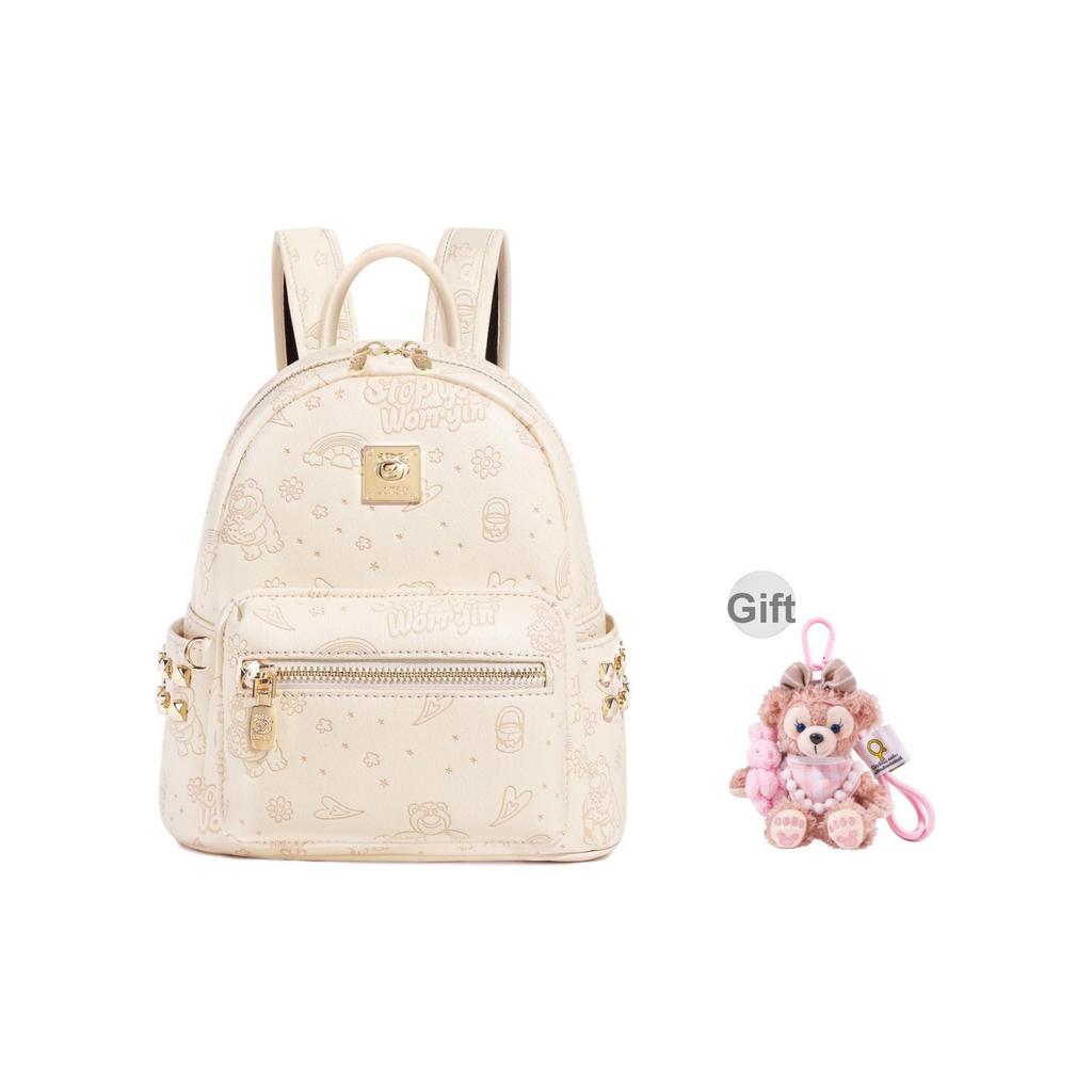 Disney Strawberry Bear Soft Cute All Over Print Studded Sweet Exquisite PU Backpack Women Backpack Strawberry-Pink Cream-Yellow BMK-73406
