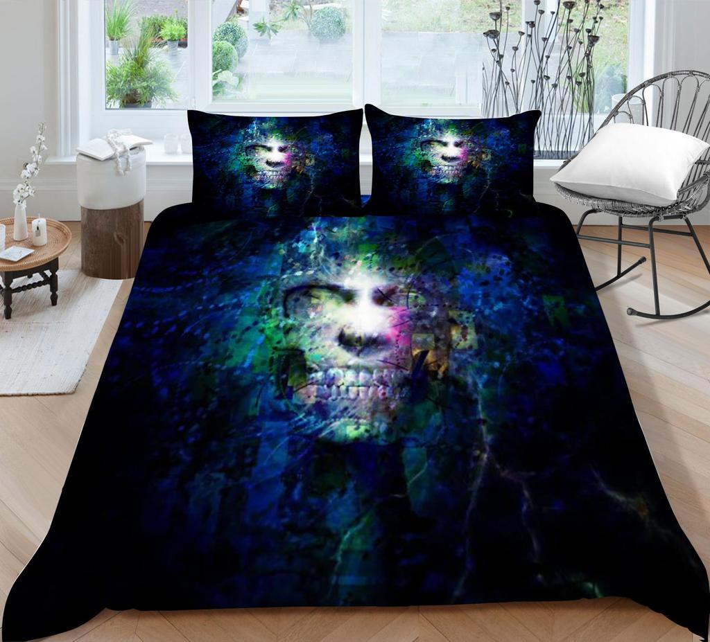 Bedding Set 3D Skull Print Home Bed Cover Homes Bedclothes Pillowcase Breathable Warm Comforter Duvet Covers