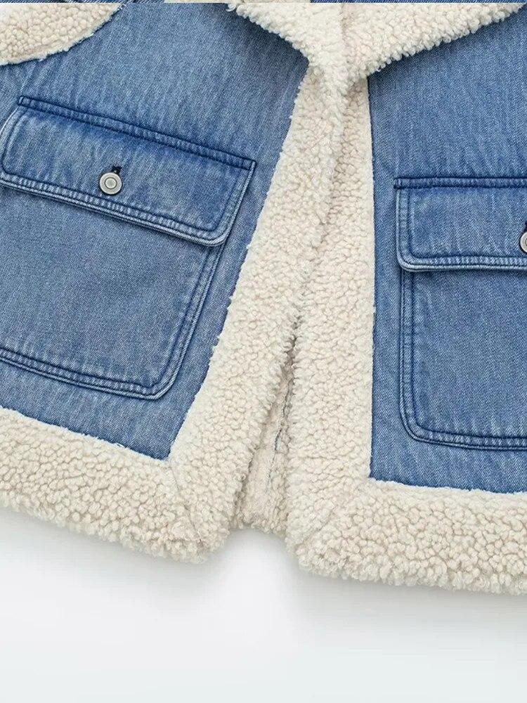 Winter Warm Waistcoat Jacket Women Thick Patchwork Female Vest Autumn Winter Lapel Fleece Pocket Sleeveless Lady Streetwear