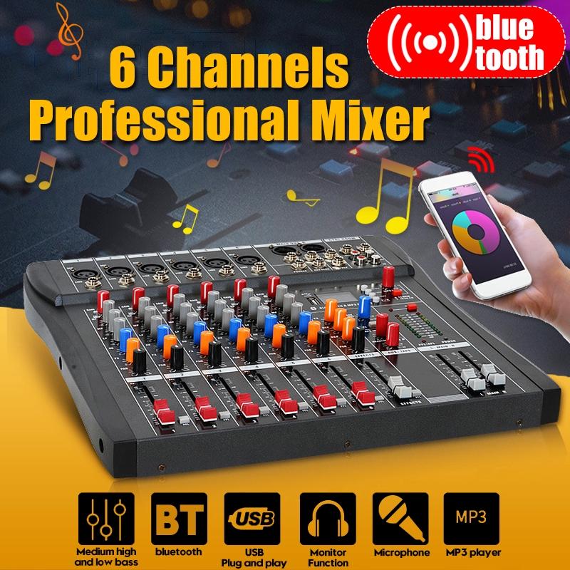 USB 6 Channel Live Studio Audio Mixer Bluetooth Console Amplifier DJ Karaoke Mixing Digital Mini Microphone Sound Mixer