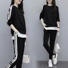 Women's Spring and Fall Big Yards Casual Sportswear Suit Splicing Round Neck Long-sleeved Sweatshirt + Harlan Pants Two-piece Set