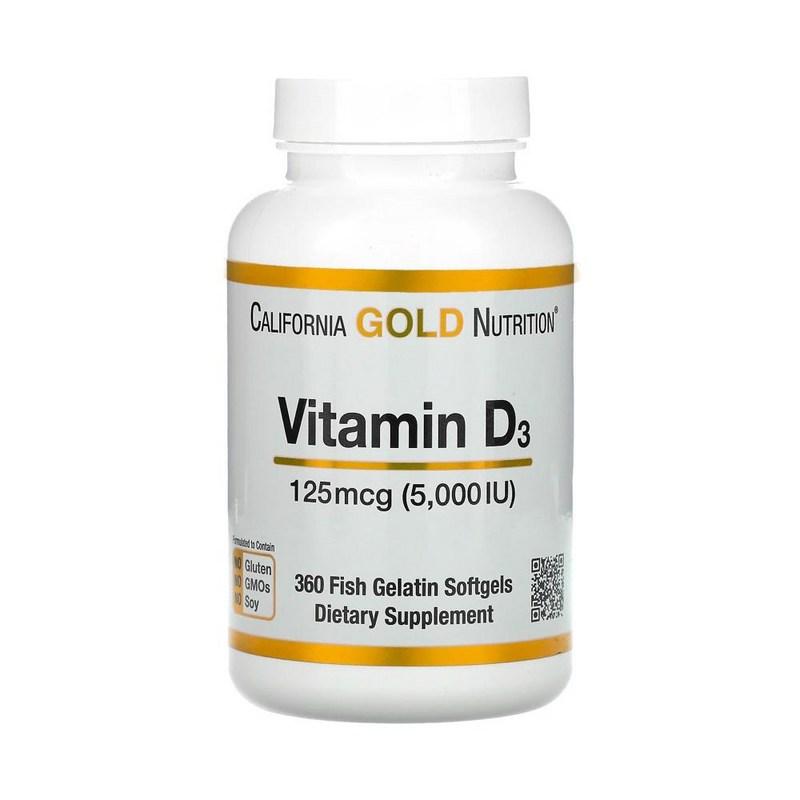 California Gold Vitamin D3 125mcg Fish Gelatin Softgels 360 Tablets Lanolin