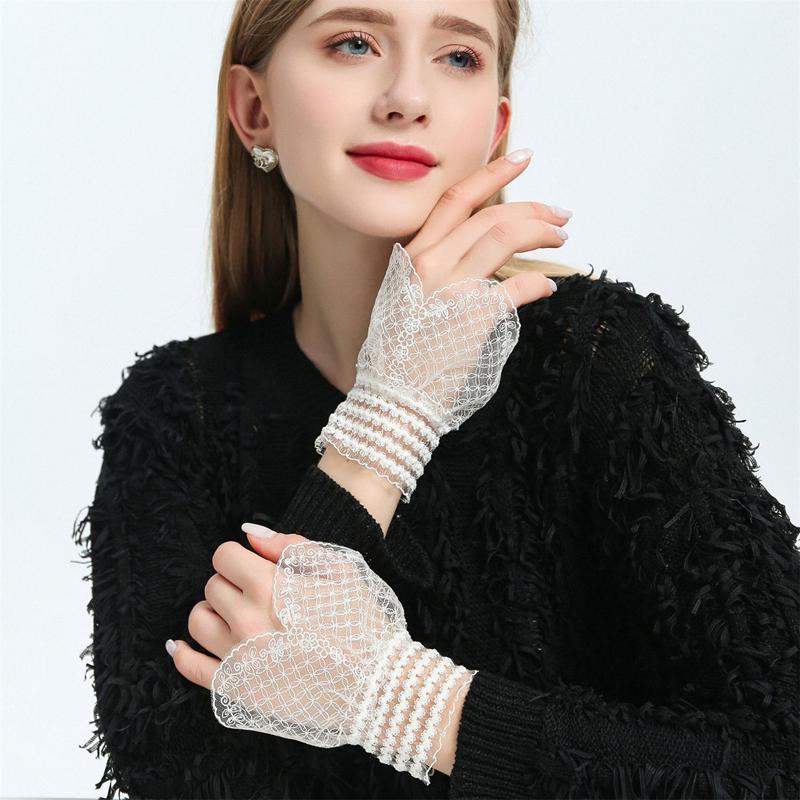 Lace Elegant Decorative Hand Sleeves Female Sweater Dress Coat Top Flare Sleeve Hollow Detachable False Cuff Ruffles Wristband