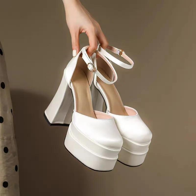 Fashion Mary Jane Shoes Women 2024 New Spring Autumn Thick Heels High Heels Waterproof Platform Hollow Luxury Brand Women's Shoes Pumps