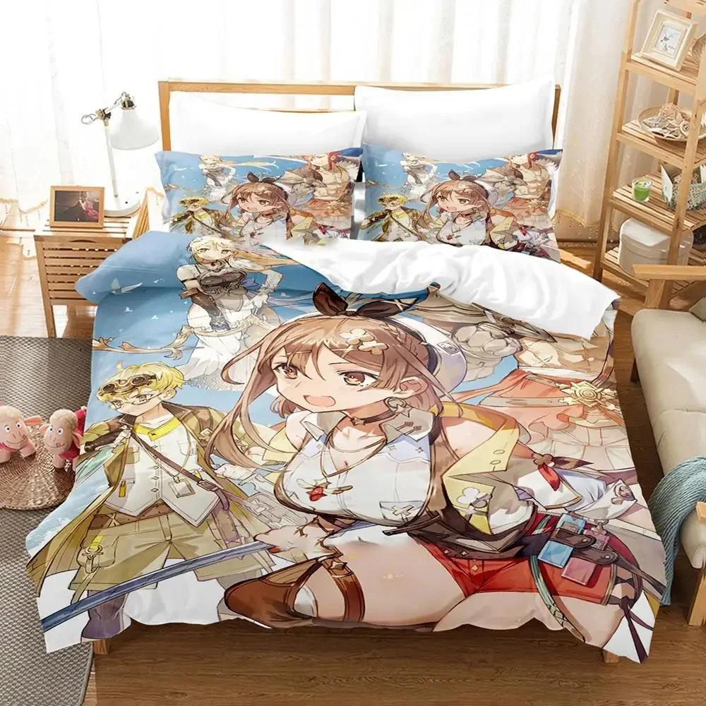 Аниме Набор постельного белья Atelier Ryza Пододеяльник Комплект для кровати Пододеяльник Наволочка Одеяло Размер King Queen Постельное белье для мальчиков и взрослых