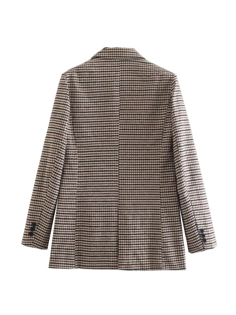 Осенний женский пиджак в британском стиле в клетку чиби с начесом