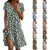 Short Sleeve Boho Dress For Women Casual Loose Fit Summer Sundress Floral Print Dress With Pockets