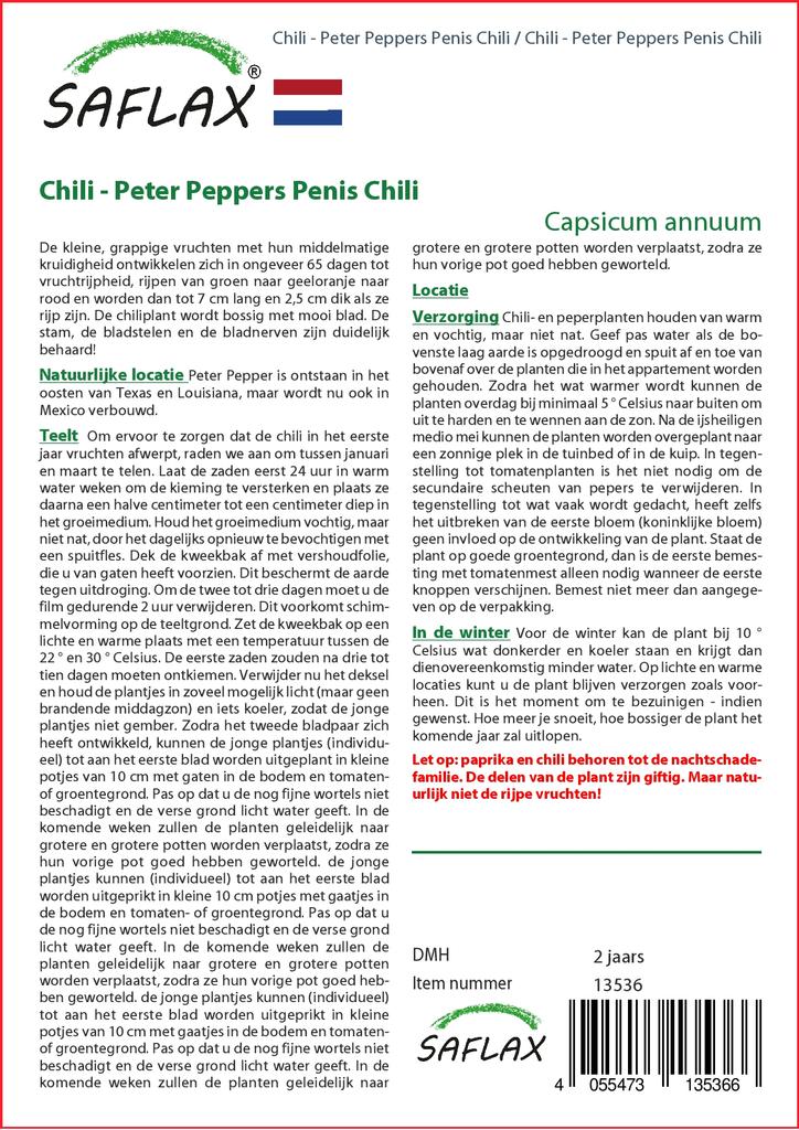 SAFLAX Garden in the Bag - Чили - Peter Peppers Penis Chili - 10 семян - С субстратом в подходящем пакете - Capsicum annuum