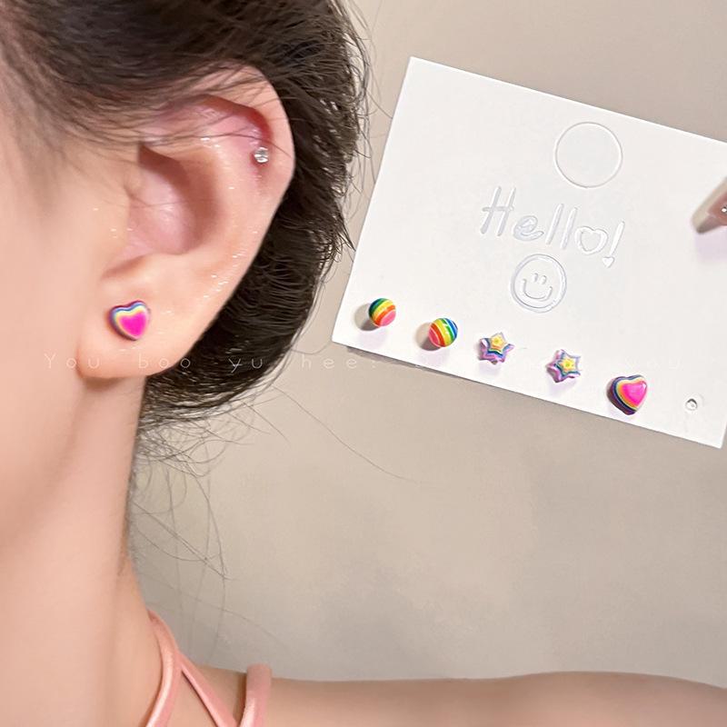 Комплект из серег Dopamine Color S925 Silver Love & Star для женщин – милый и свежий дизайн