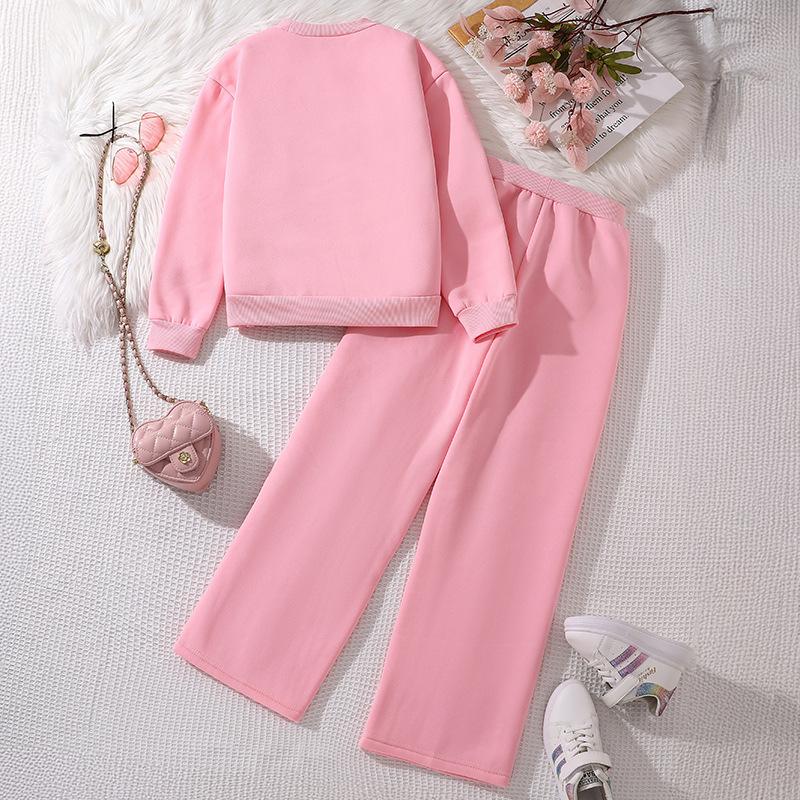 Spring and Autumn Love Pattern Long Sleeve Hoodie Long Pants Casual Two Piece Set Girl's Clothing Sets