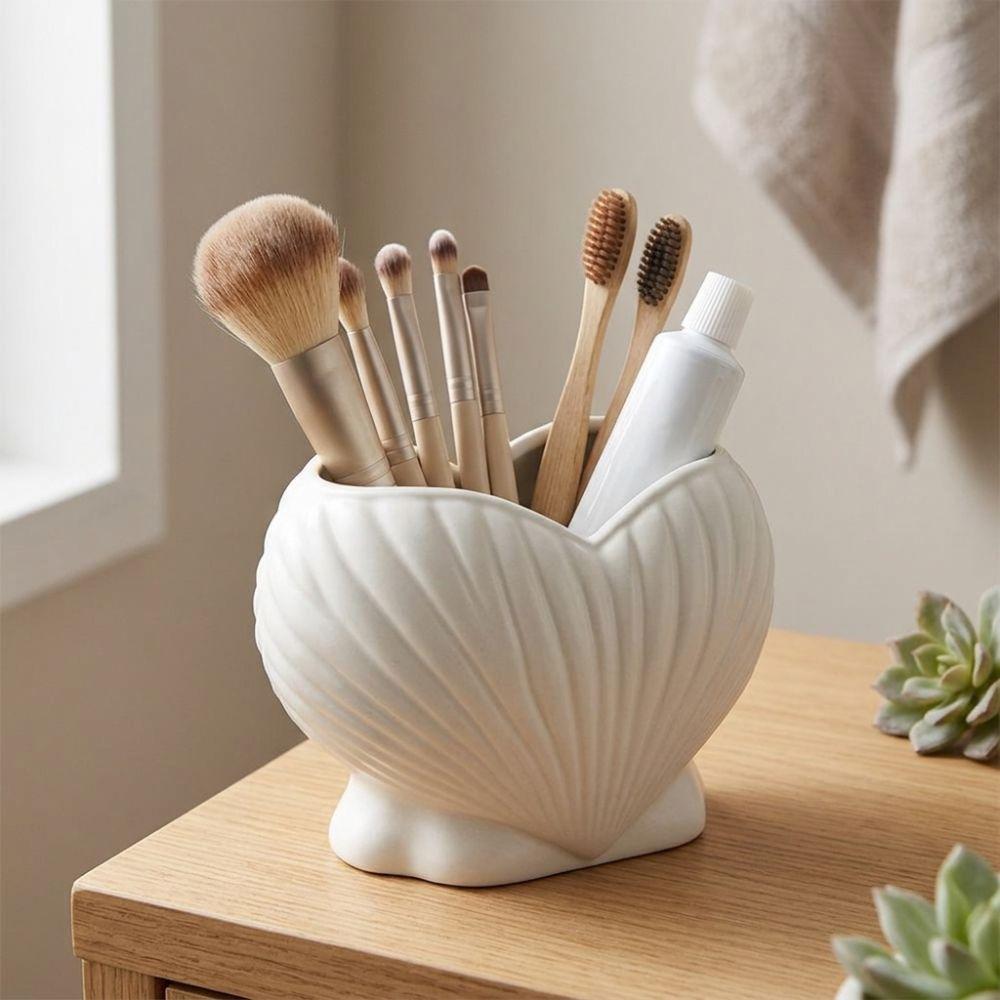 3D Printed Heart Shell Desk Organizer Aesthetic Makeup Brush Stand Washbasin