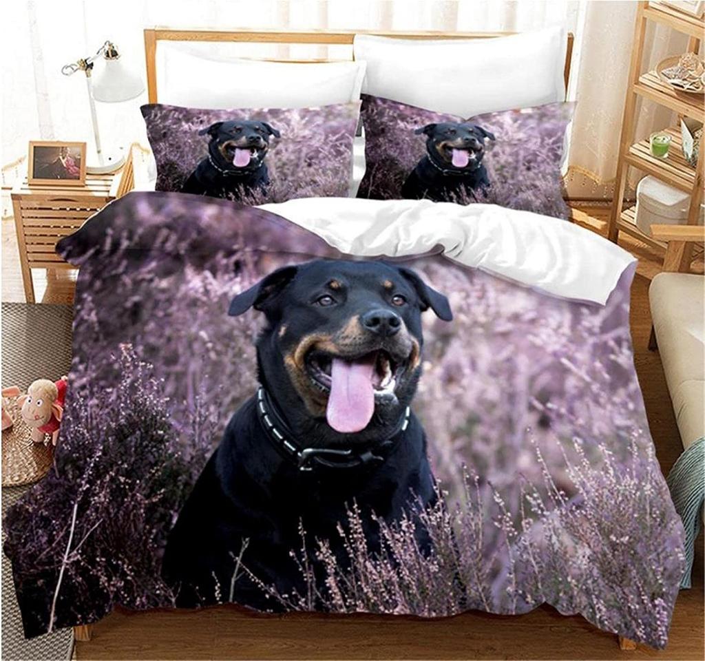 Пододеяльник Rottweiler Twin Black Rottweiler Twin Постельное белье Animal theme для любителей собак Полиэстер Double Queen King Пододеяльник