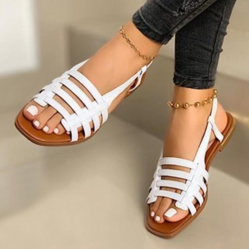 Women Large Size Sandals 2025 Summer New Flat Sandals Casual Woven Sand Roman Shoes