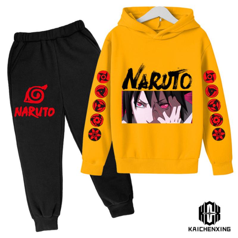 Спортивный костюм «Наруто» в стиле аниме, детские толстовки с капюшоном, комплект одежды для мальчиков, одежда для маленьких девочек, повседневные свитера с капюшоном «Какаши» + брюки, 2 шт.