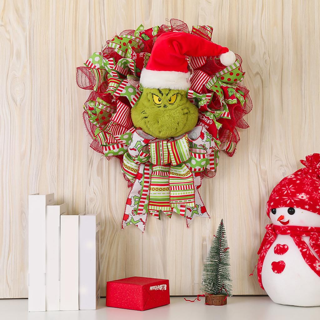 40см Рождественский Праздничный Венок Тканевый Плюшевый Декоративный Венок Подвеска на Дверь Подвеска на Стену