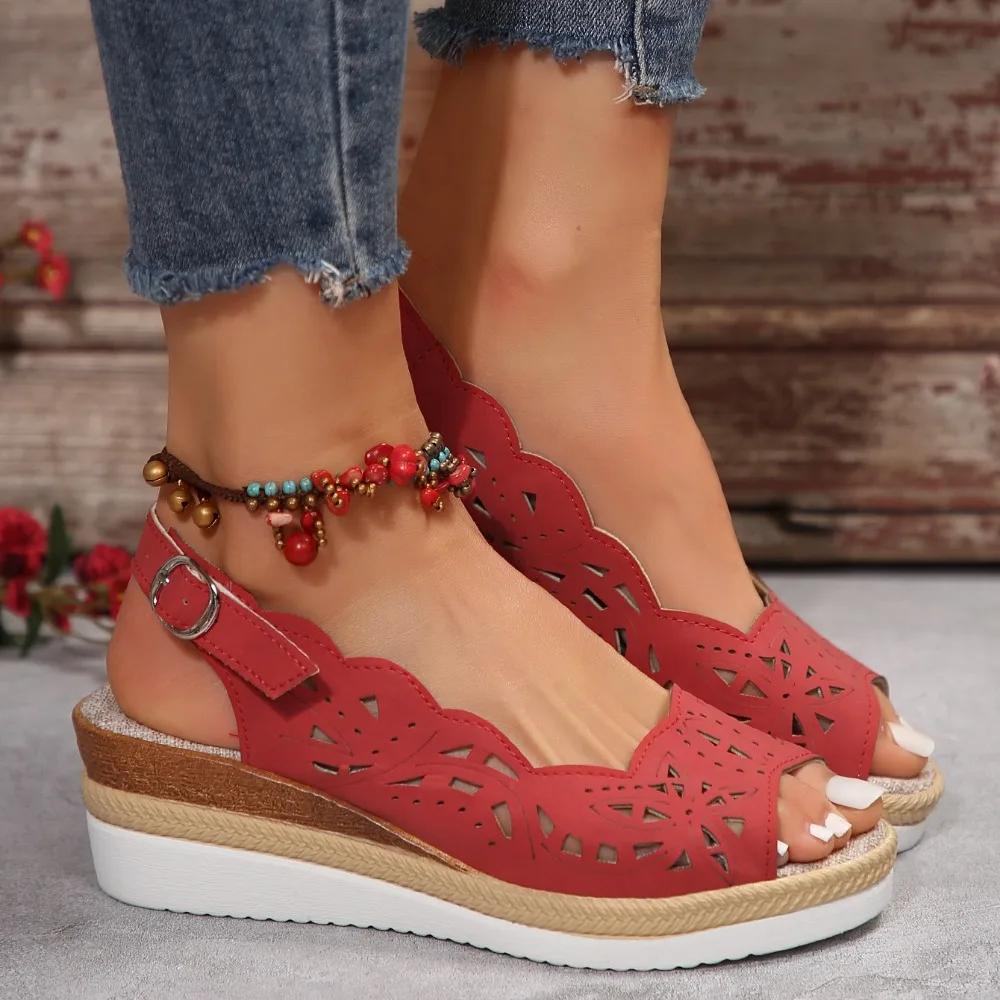 Summer Women's Peep Toe Wedge Sandals New Retro Paltform Casual Sandals for Women Outdoor Beach Shoes Ladies Heeled Sandalias