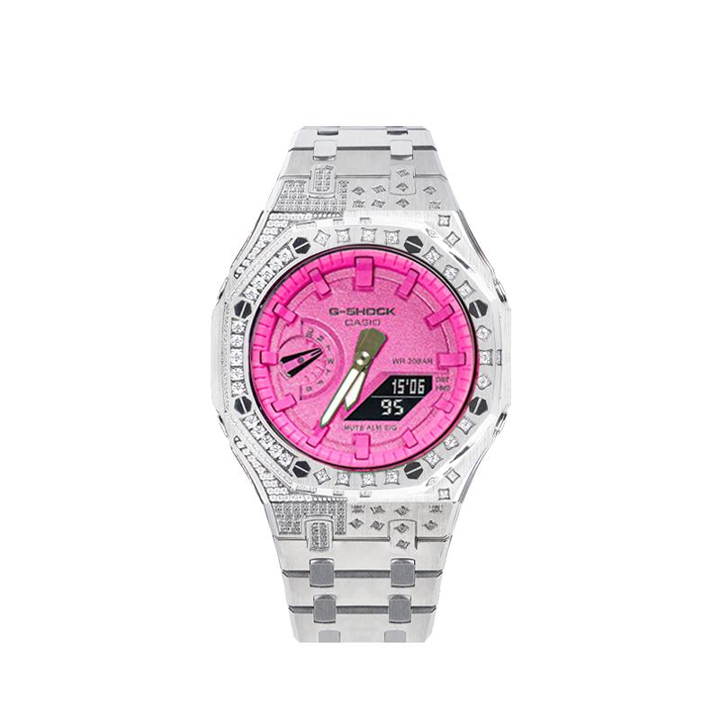 CASIO Customized watch modified series pink quartz trend modified waterproof luminous fashion Quartz same style for men and GA-2100-1A1