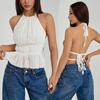 Sleeveless Chiffon Vest Tops Halter Women's Crop Top Simple Lace-up Camisole Club