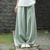 Autumn Solid Color Casaul Pockets Loose Pants Women Vintage Elastic Waist Cotton Linen Pants