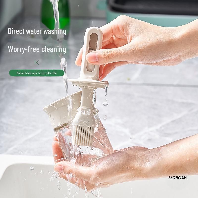 Retractable Silicone Oil Brush & Heat-Resistant Glass Oil Pot for Cooking & BBQ