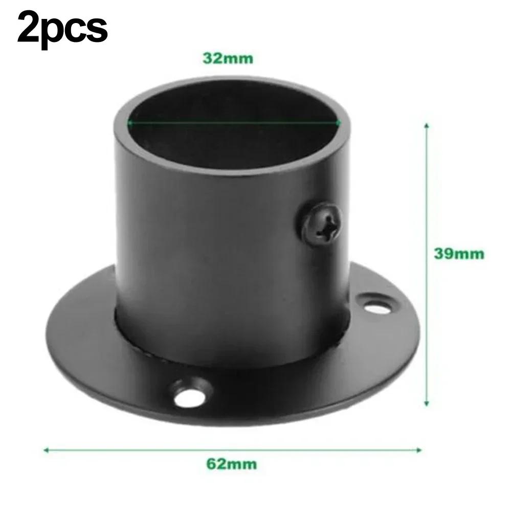 2pcs Stainless Steel Pipe Bracket Tube Support Flange Seat For Wardrobe Hanging Rail Rod Pole Socket End Holder 19-32mm