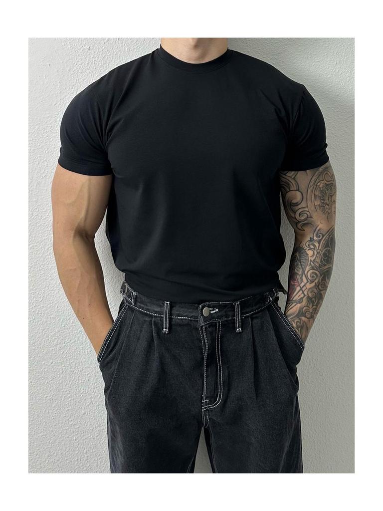 Мужская быстросохнущая футболка с коротким рукавом для фитнеса с небольшим вырезом