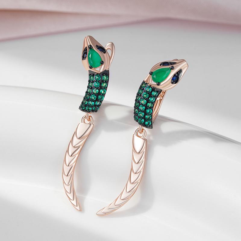 Современные серьги-подвески в форме змеиного хвоста, черные и розово-золотые, английские серьги, украшения из зеленого циркония, стильные женские аксессуары