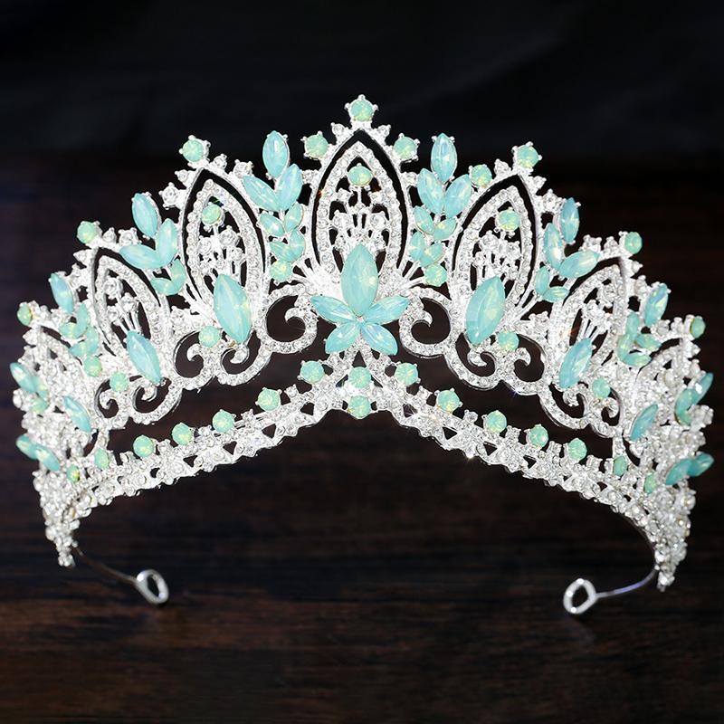 Королевская Королева AB Зеленая Корона Большая Диадема Корона для Женщин Свадебная Вечеринка Корона Украшение для Волос Ювелирные Аксессуары