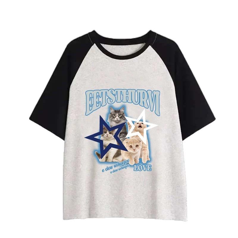 Harajuku, футболка большого размера из чистого хлопка, женский топ, летний забавный мультяшный кот, унисекс, футболка с графическим принтом в стиле хип-хоп, женская одежда, роскошная одежда, топы Y2k