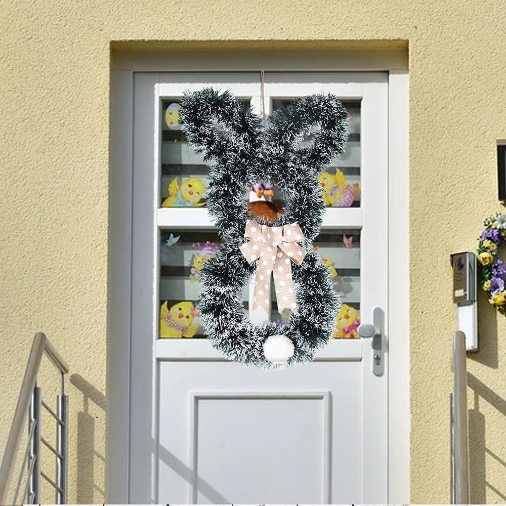 Easter Bunny-Themed Wreath Hanging Ornament. Cartoon Tail Faux Door Decoration