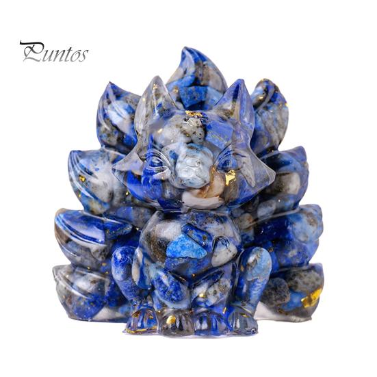 Статуэтка из натурального камня в виде девятихвостой лисы, позитивная целебная энергия, вырезанная вручную из цветного искусственного кристалла, сидящая статуя животного для домашнего офиса и рабочего стола