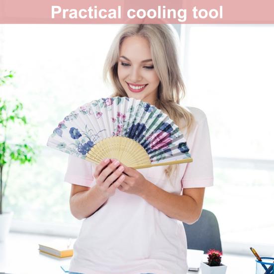 Складной веер в японском стиле с цветком, портативный летний ручной бамбуковый охлаждающий вентилятор, украшение для танцевального представления, реквизит для костюмов для вечеринок