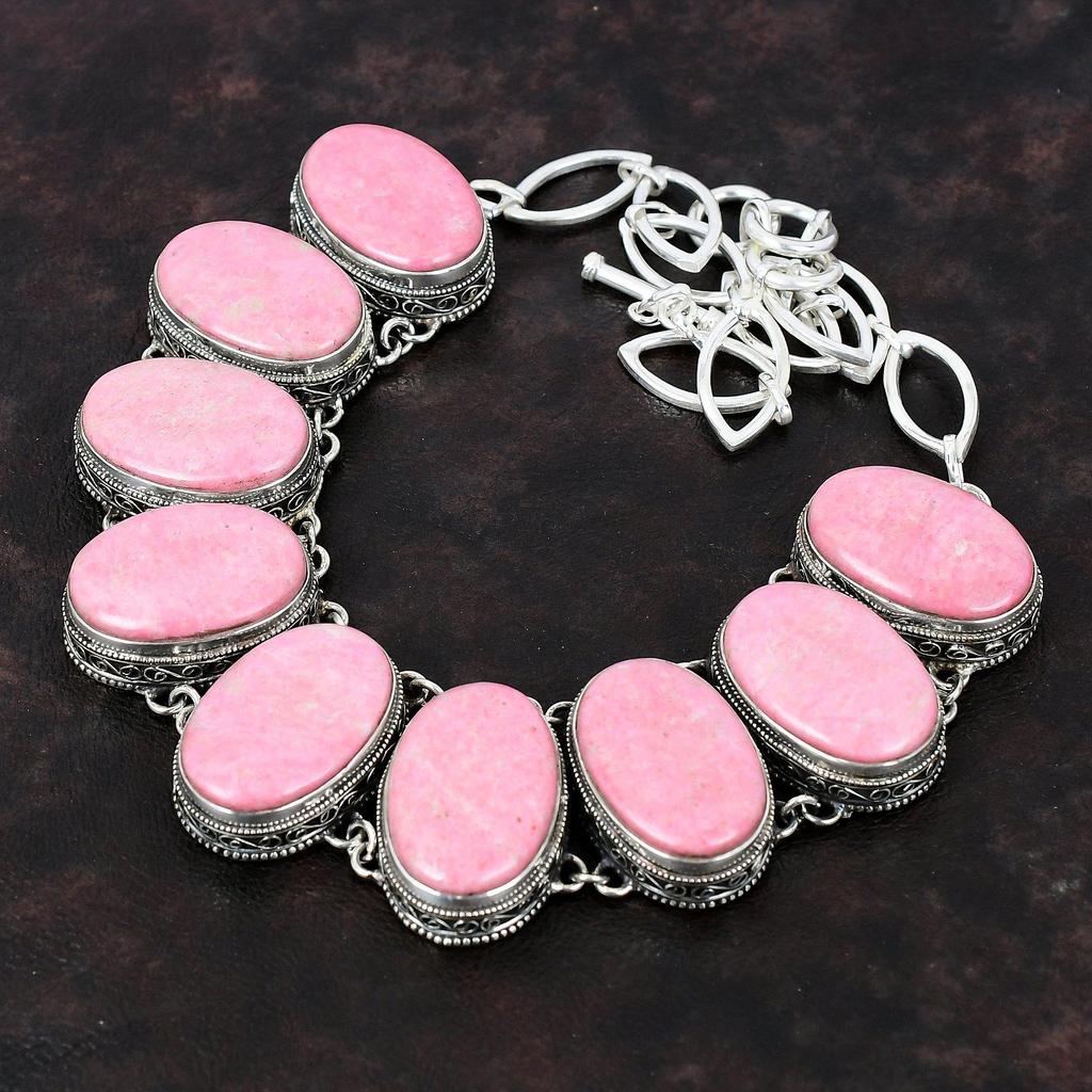 Thulite Gemstone Necklace 925 Sterling Silver Necklace Adjustable Chain Necklace Handmade Vintage Necklace Gift For Her Unique Style Jewelry