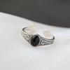 Authentic 925 Sterling Silver Lady Retro Style Charm Ring Inlaid Natural Black Agate Resizable Opening  Rings Jewelry Gift
