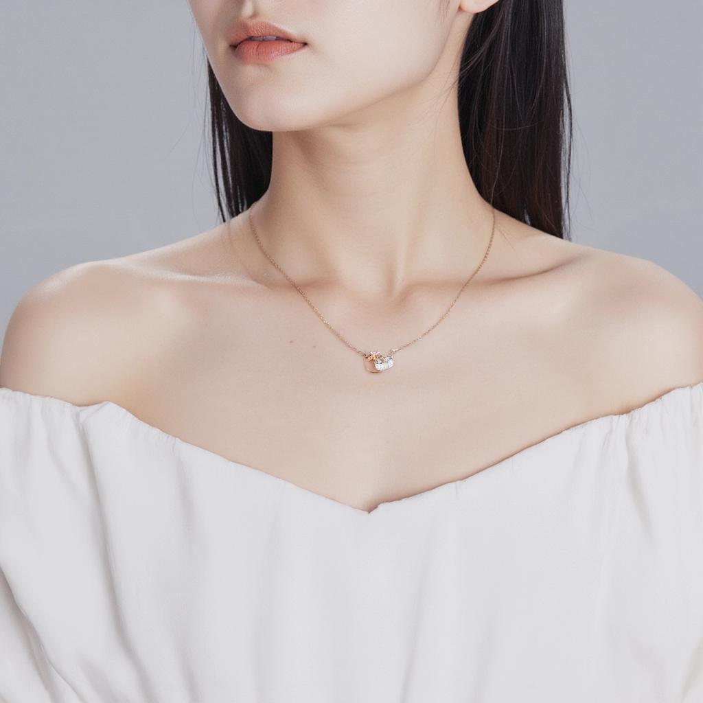 Swarovski Connexus Розовое Сердце Двойное Кольцо Кулон Ожерелье С Фианитами Женское ожерелье Розовое Золото 5690036