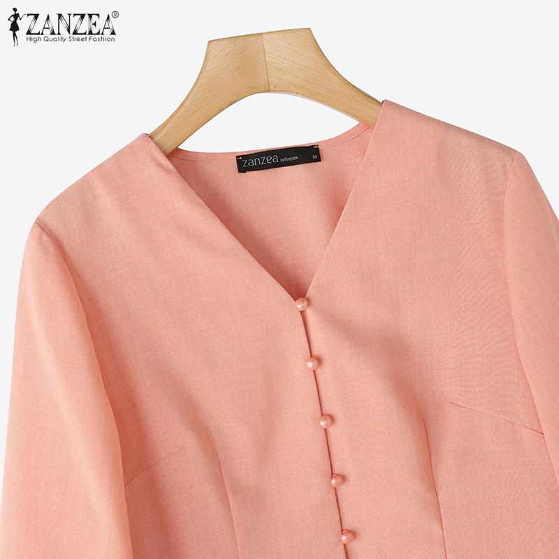 ZANZEA Женская повседневная блузка свободного кроя с V-образным вырезом и рукавом 3/4