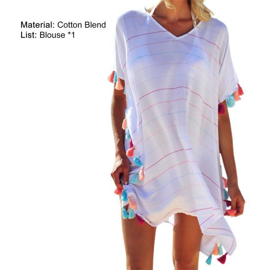 Солнцезащитное платье с v-образным вырезом и коротким рукавом по бокам, полосатый принт, кисточка, мяч, купальник, накидка для бассейна