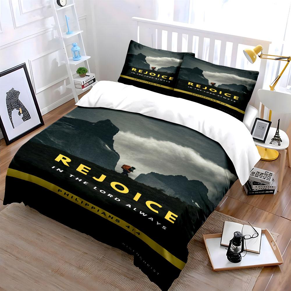 Mountain landscape, scripture text Bedding sets Duvet cover sets Duvet covers Pillowcases(1 * Duvet Cover 2 * Pillowcases without duvet insert)