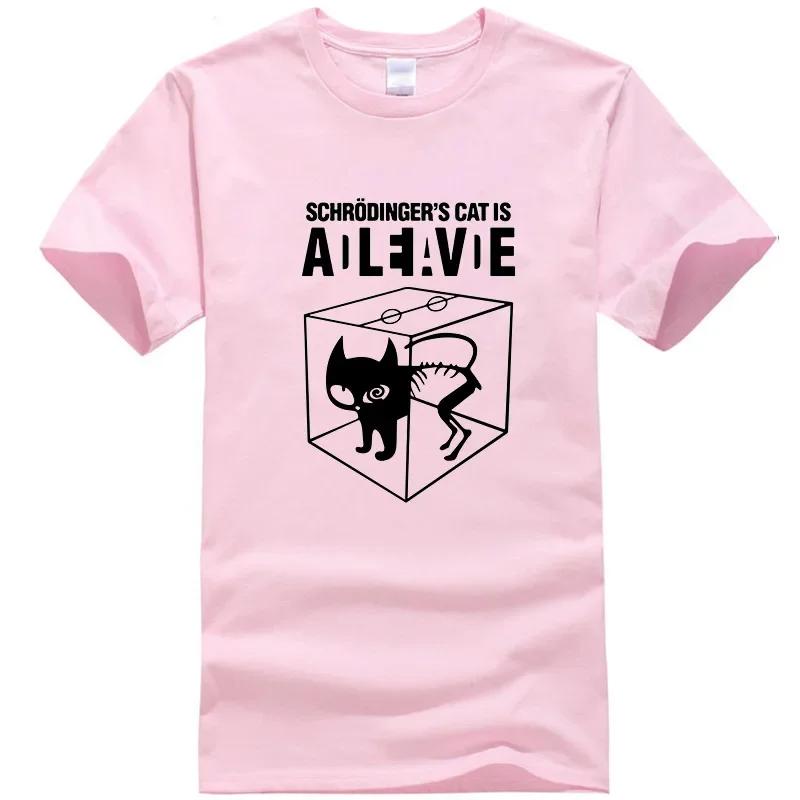 Schrodinger Cat Print 100 Cotton Men Woment Tshirt Summer Autumn Daily Outdoor Sports Party Casual Loose Street Short Sleeve