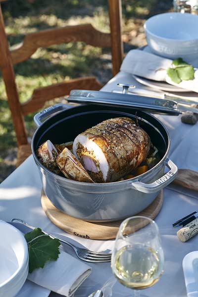 Staub Круглый серый большой эмалированный горшок ручной работы, совместимый с IH, японский La Cocotte, круглый "Cocotte 28 см" [Авторизованный продукт] 40509-314